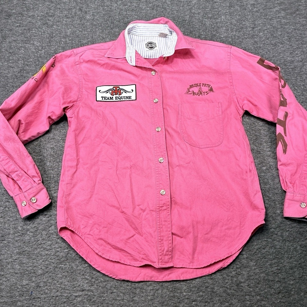 Rod's Western Shirt Womens Medium Pink Team Equine Bridle Path Brats Long Sleeve